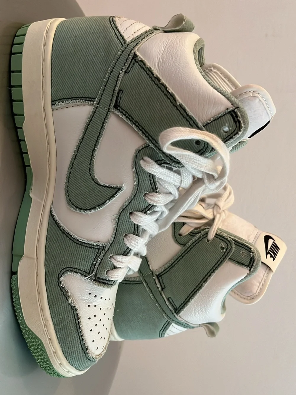 Nike Dunk High 1985 Enamel Green Denim Women’s Size 5